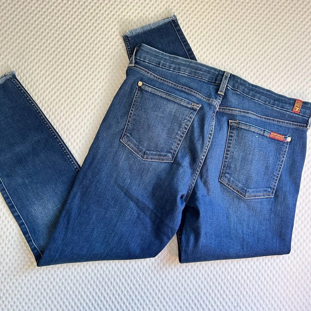 7 For All Mankind B(air) High Waist Ankle Skinny Jeans 32 14 Raw Hem Duchess - Picture 3 of 7
